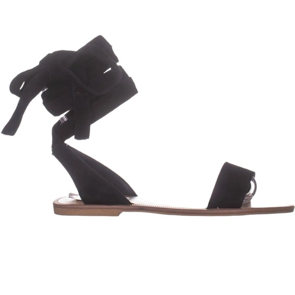 Steve Madden Lace-Up Flat Sandals Size 5.5 Suede Leather Balletcore Black Boho - Picture 3 of 9